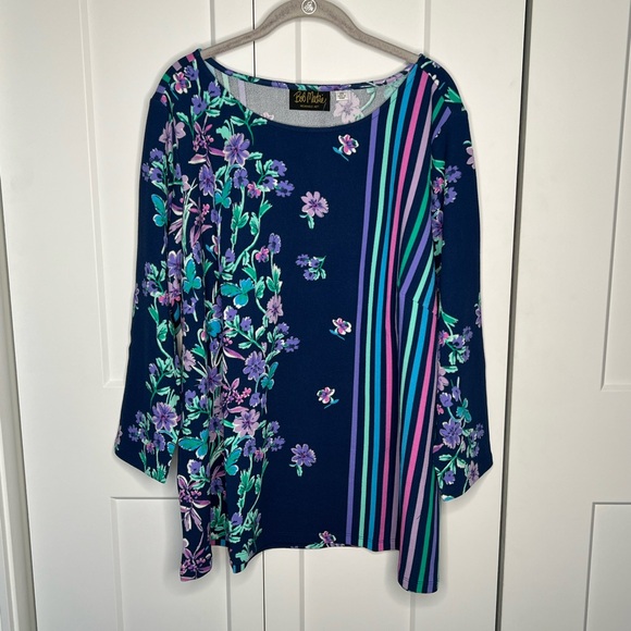 Bob Mackie Wearable Art Floral Stripe Top Blouse NWT Women’s Plus Size 2X - Picture 1 of 7